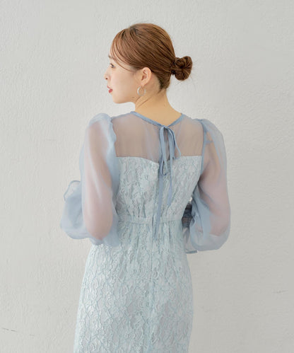 Chico 配色透視修身長款連衣裙