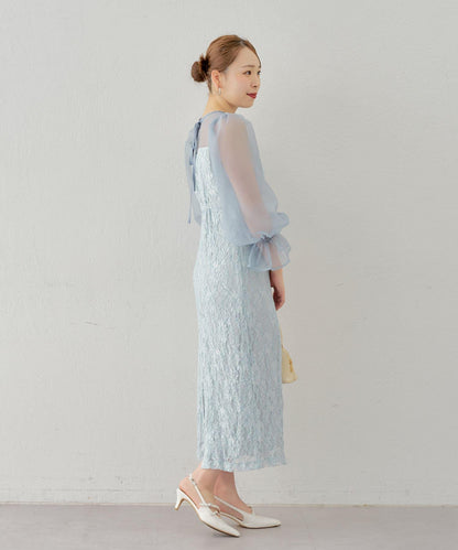 Chico 配色透視修身長款連衣裙