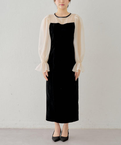 Chico 配色透視修身長款連衣裙