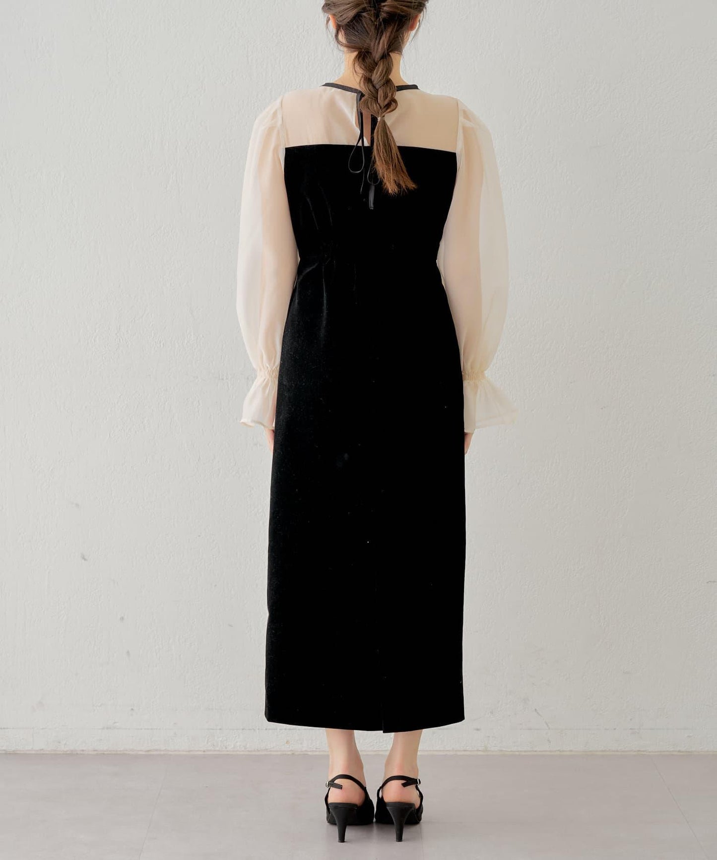 Chico 配色透視修身長款連衣裙