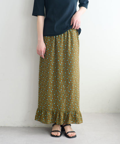 小碎花荷葉邊窄擺半身裙