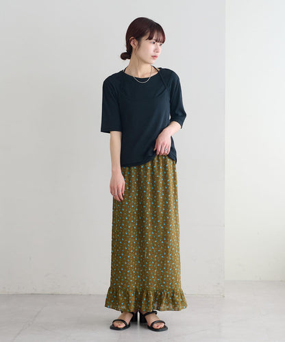 小碎花荷葉邊窄擺半身裙