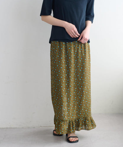 小碎花荷葉邊窄擺半身裙