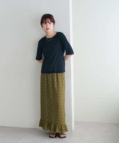 小碎花荷葉邊窄擺半身裙