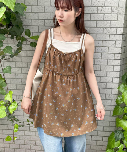 Discoat umm. 花卉圖案 前蝴蝶結 吊帶束腰上衣