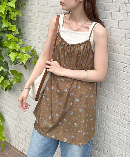 Discoat umm. 花卉圖案 前蝴蝶結 吊帶束腰上衣