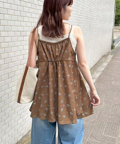 Discoat umm. 花卉圖案 前蝴蝶結 吊帶束腰上衣