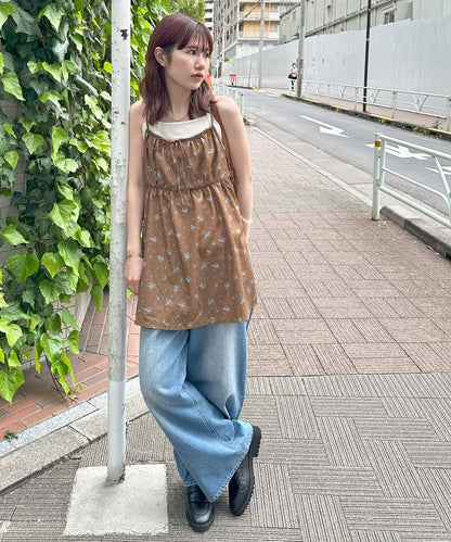 Discoat umm. 花卉圖案 前蝴蝶結 吊帶束腰上衣