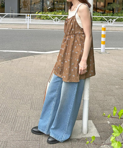 Discoat umm. 花卉圖案 前蝴蝶結 吊帶束腰上衣