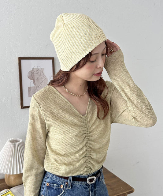 拼色羅紋針織帽