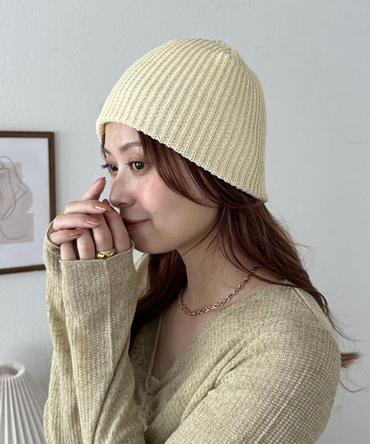 拼色羅紋針織帽