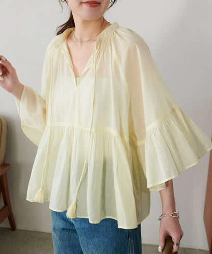 喇叭袖開領襯衫