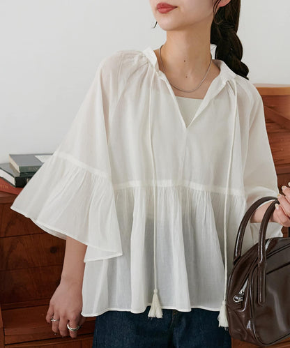 喇叭袖開領襯衫