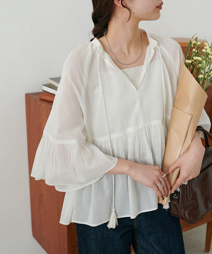 喇叭袖開領襯衫