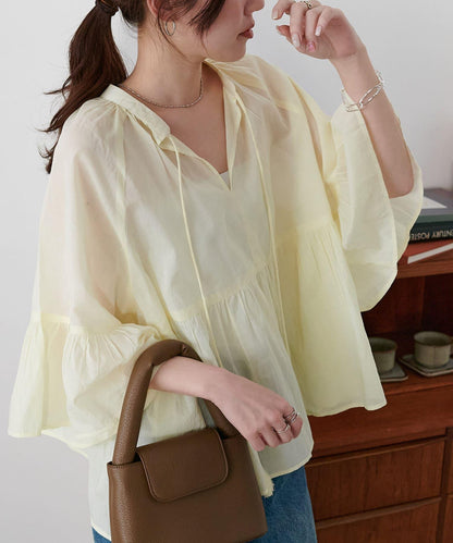 喇叭袖開領襯衫