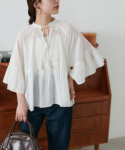 喇叭袖開領襯衫