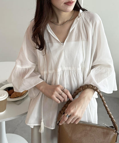 喇叭袖開領襯衫
