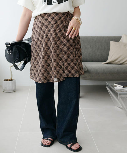格紋層疊風設計裹身半身裙