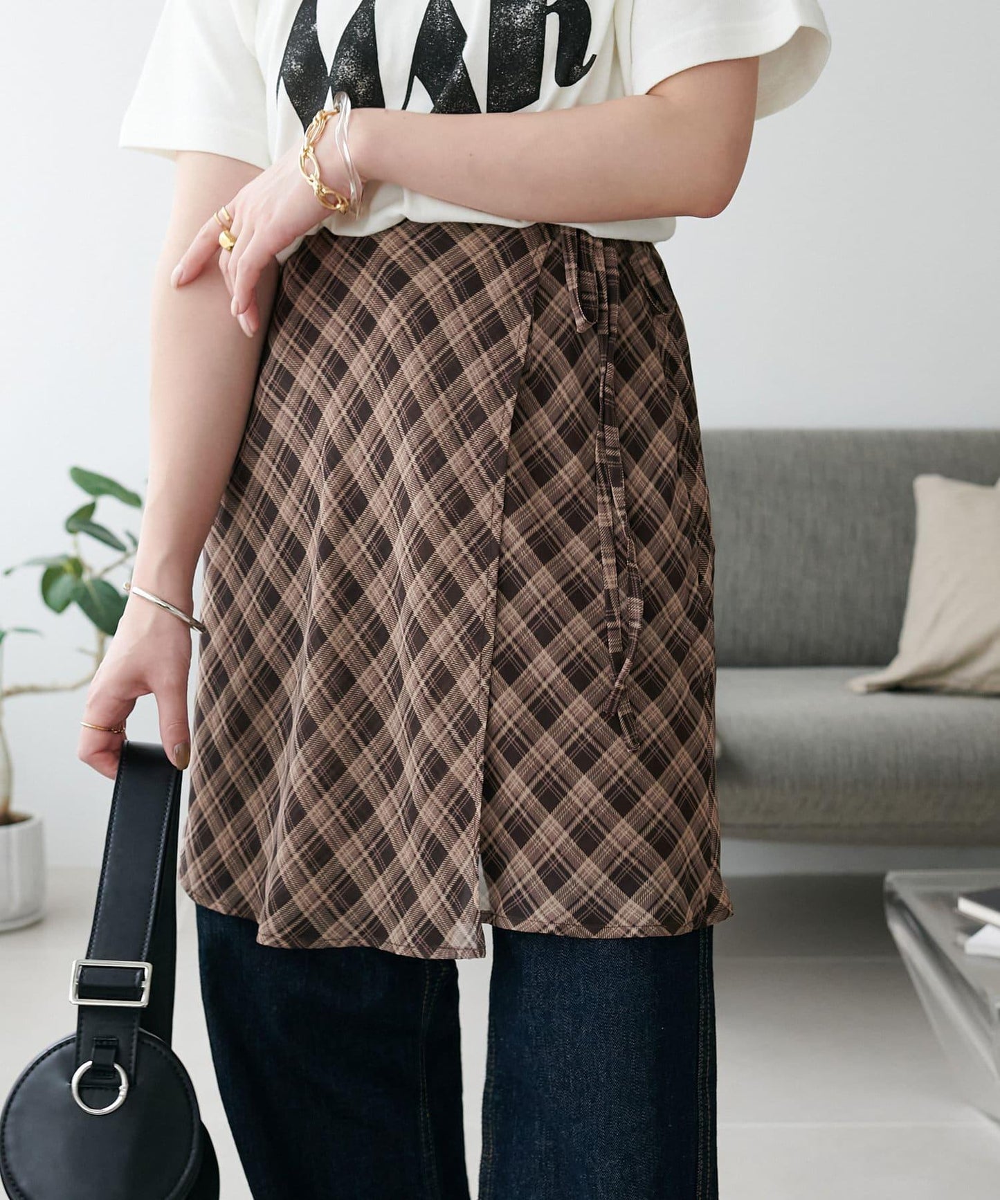 格紋層疊風設計裹身半身裙