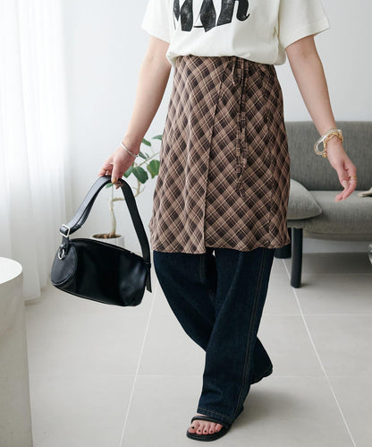 格紋層疊風設計裹身半身裙