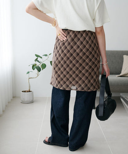 格紋層疊風設計裹身半身裙