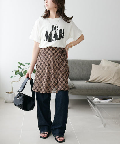 格紋層疊風設計裹身半身裙