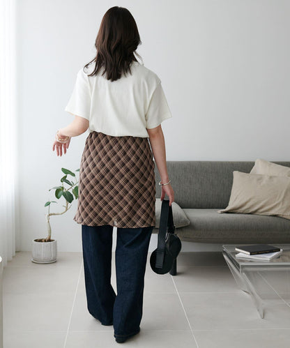 格紋層疊風設計裹身半身裙