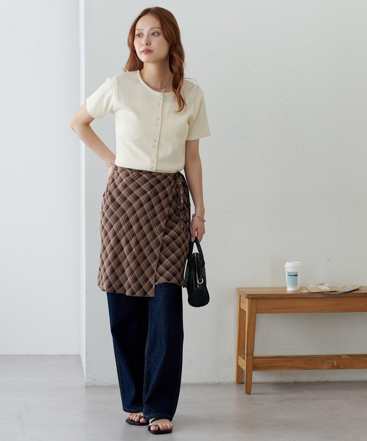 格紋層疊風設計裹身半身裙