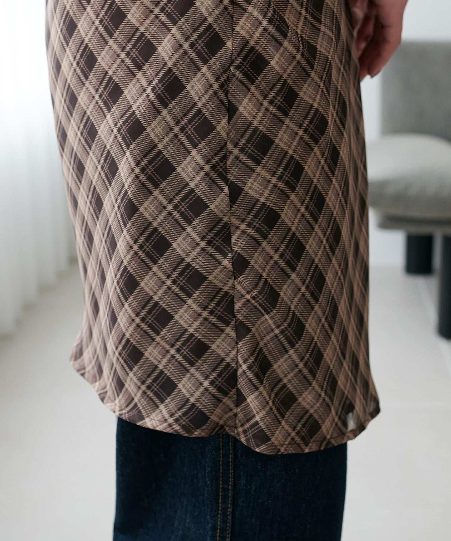 格紋層疊風設計裹身半身裙