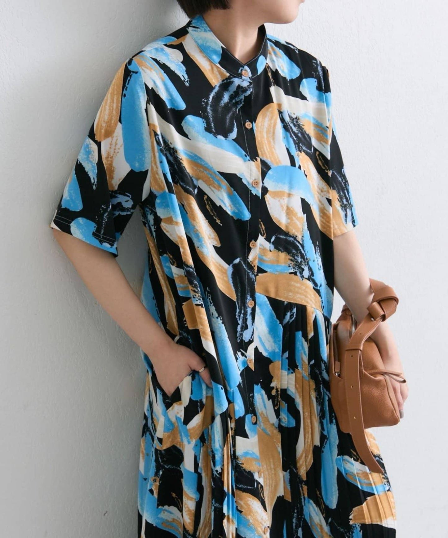 ear PAPILLONNER 短袖 斜向褶皺 連衣裙