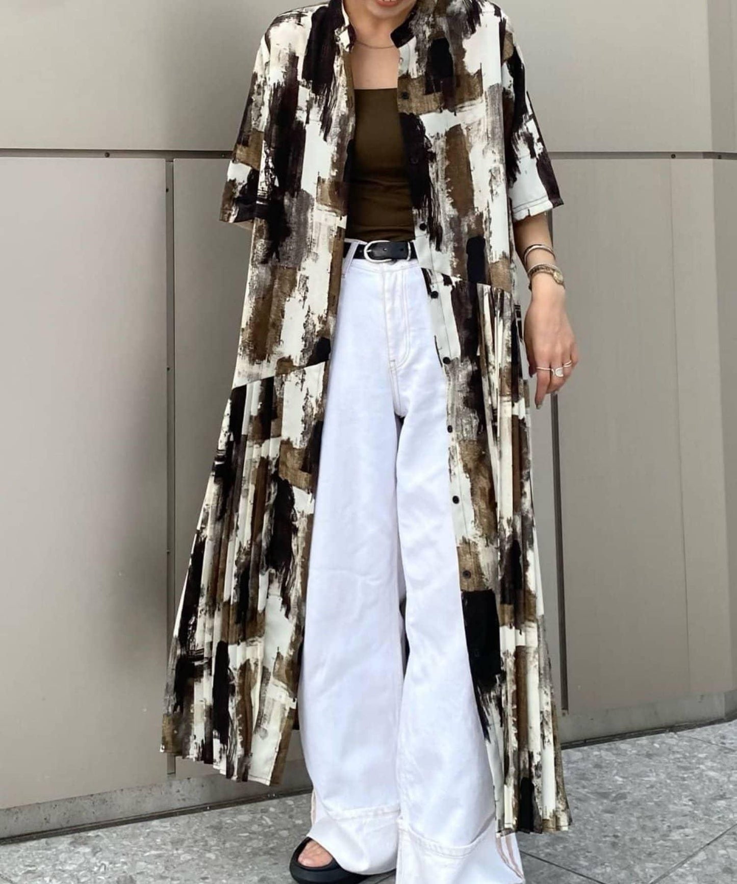 ear PAPILLONNER 短袖 斜向褶皺 連衣裙