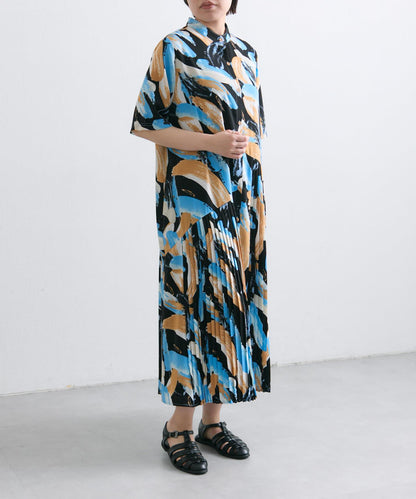 ear PAPILLONNER 短袖 斜向褶皺 連衣裙