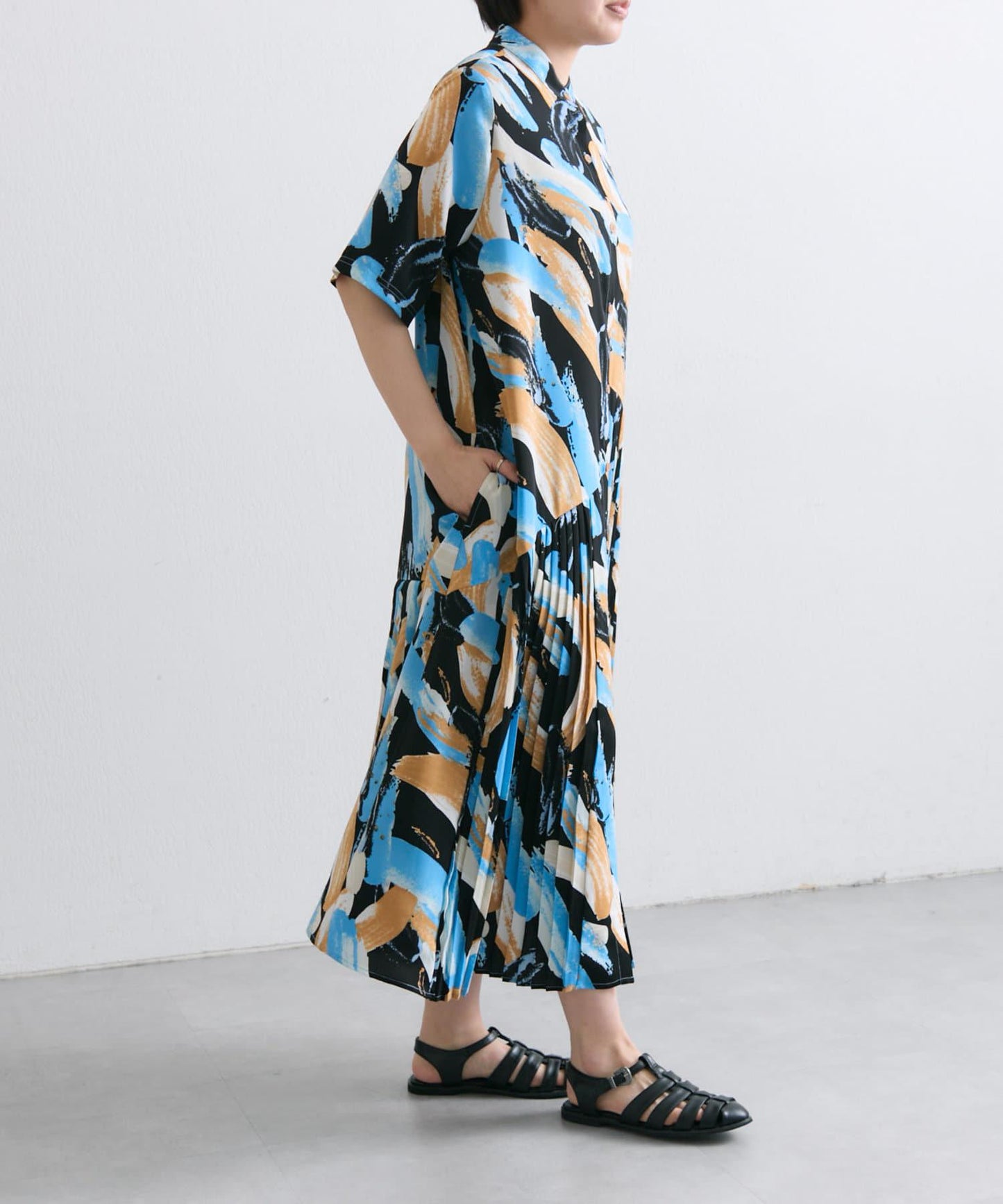 ear PAPILLONNER 短袖 斜向褶皺 連衣裙