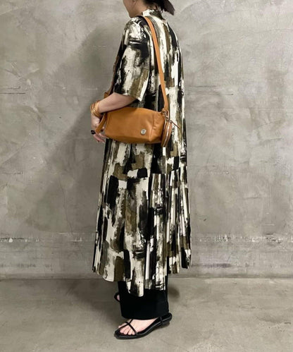 ear PAPILLONNER 短袖 斜向褶皺 連衣裙