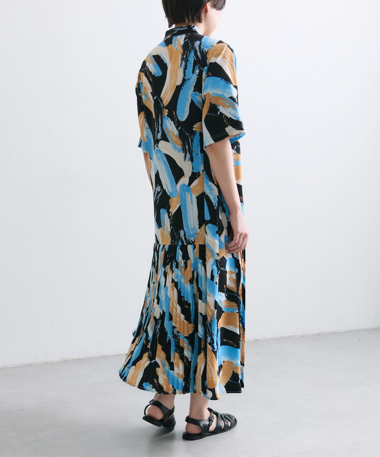 ear PAPILLONNER 短袖 斜向褶皺 連衣裙