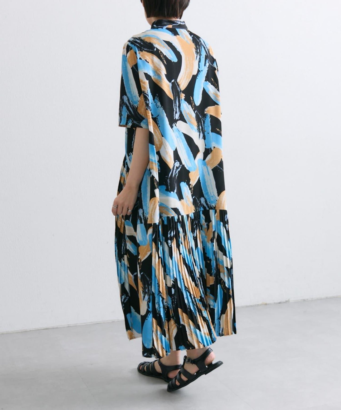 ear PAPILLONNER 短袖 斜向褶皺 連衣裙