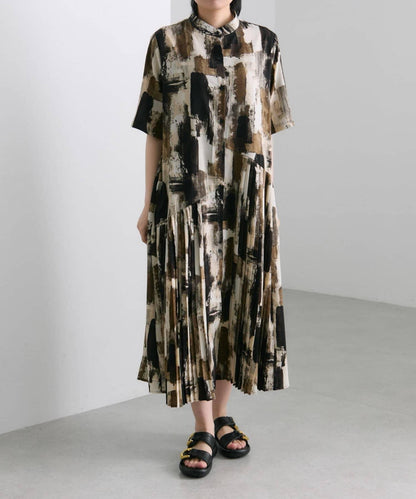 ear PAPILLONNER 短袖 斜向褶皺 連衣裙