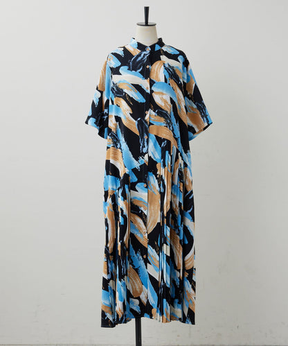 ear PAPILLONNER 短袖 斜向褶皺 連衣裙