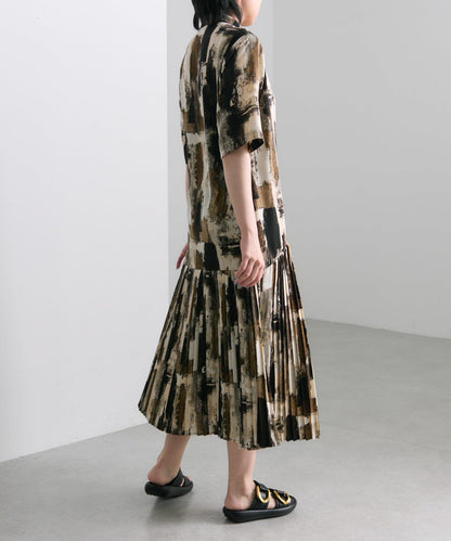 ear PAPILLONNER 短袖 斜向褶皺 連衣裙