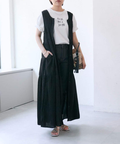 ear PAPILLONNER 褶皺無袖層疊連衣裙