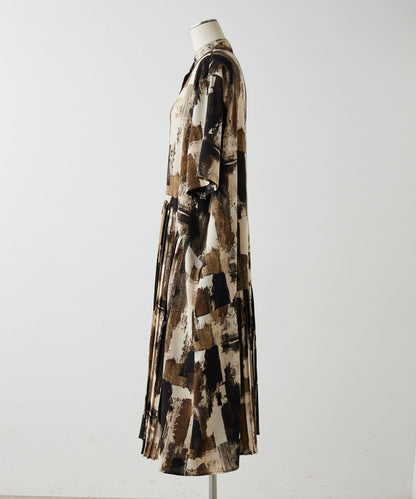 ear PAPILLONNER 短袖 斜向褶皺 連衣裙