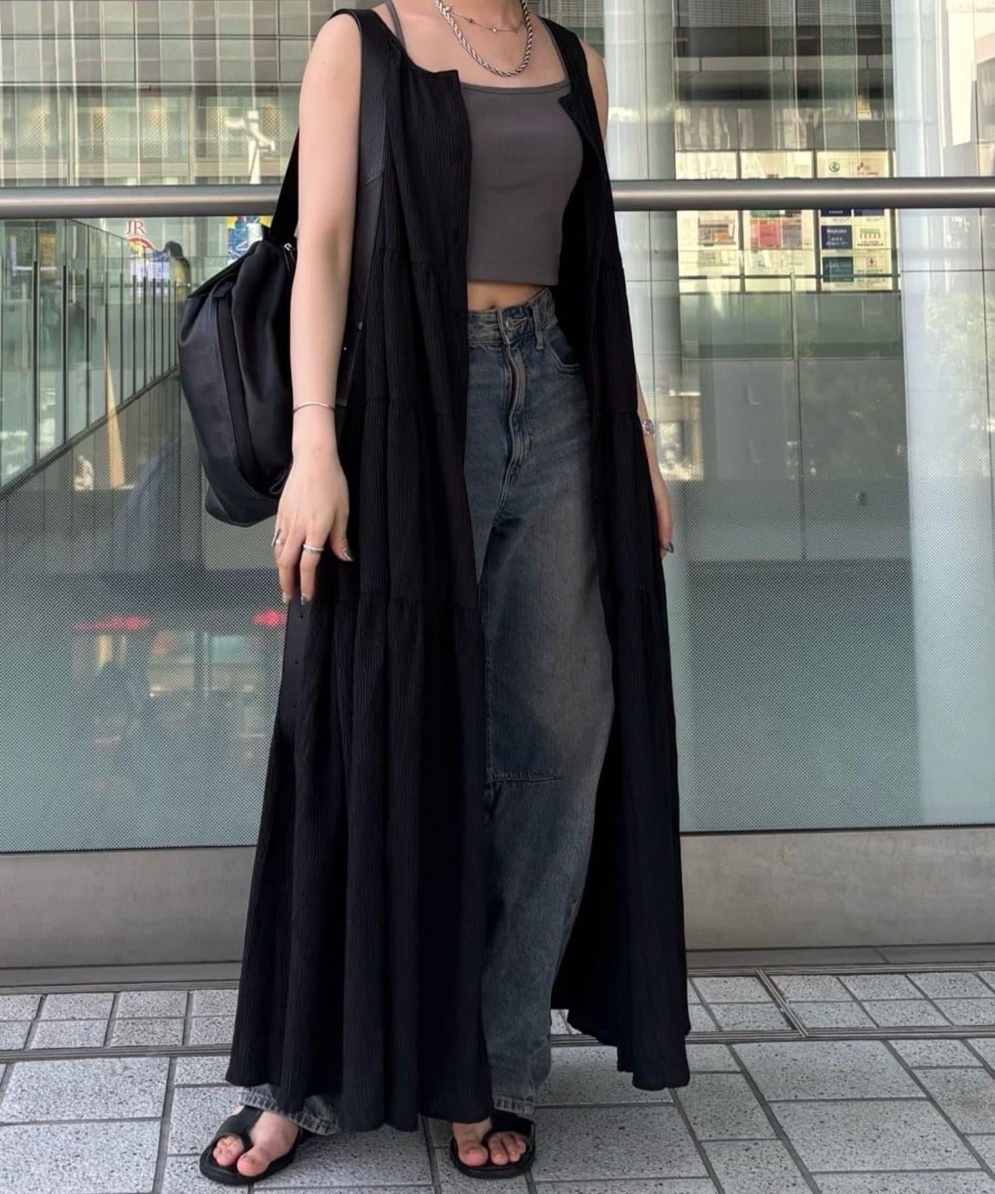 ear PAPILLONNER 褶皺無袖層疊連衣裙