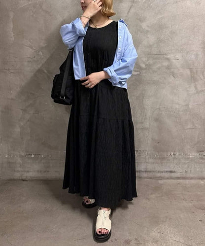 ear PAPILLONNER 褶皺無袖層疊連衣裙