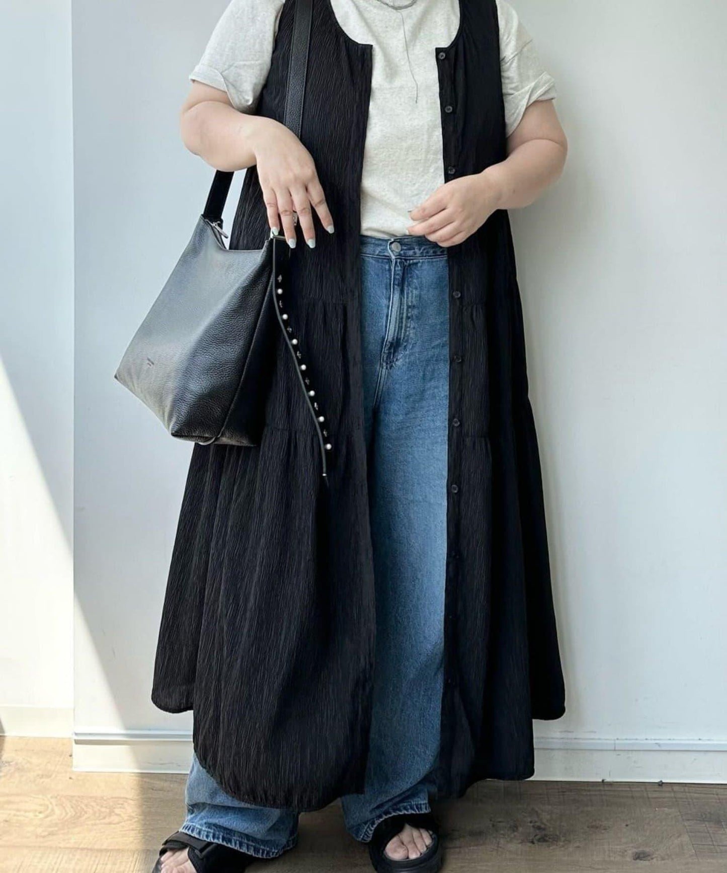 ear PAPILLONNER 褶皺無袖層疊連衣裙