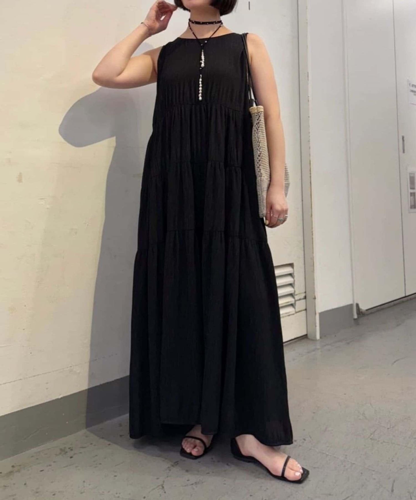 ear PAPILLONNER 褶皺無袖層疊連衣裙