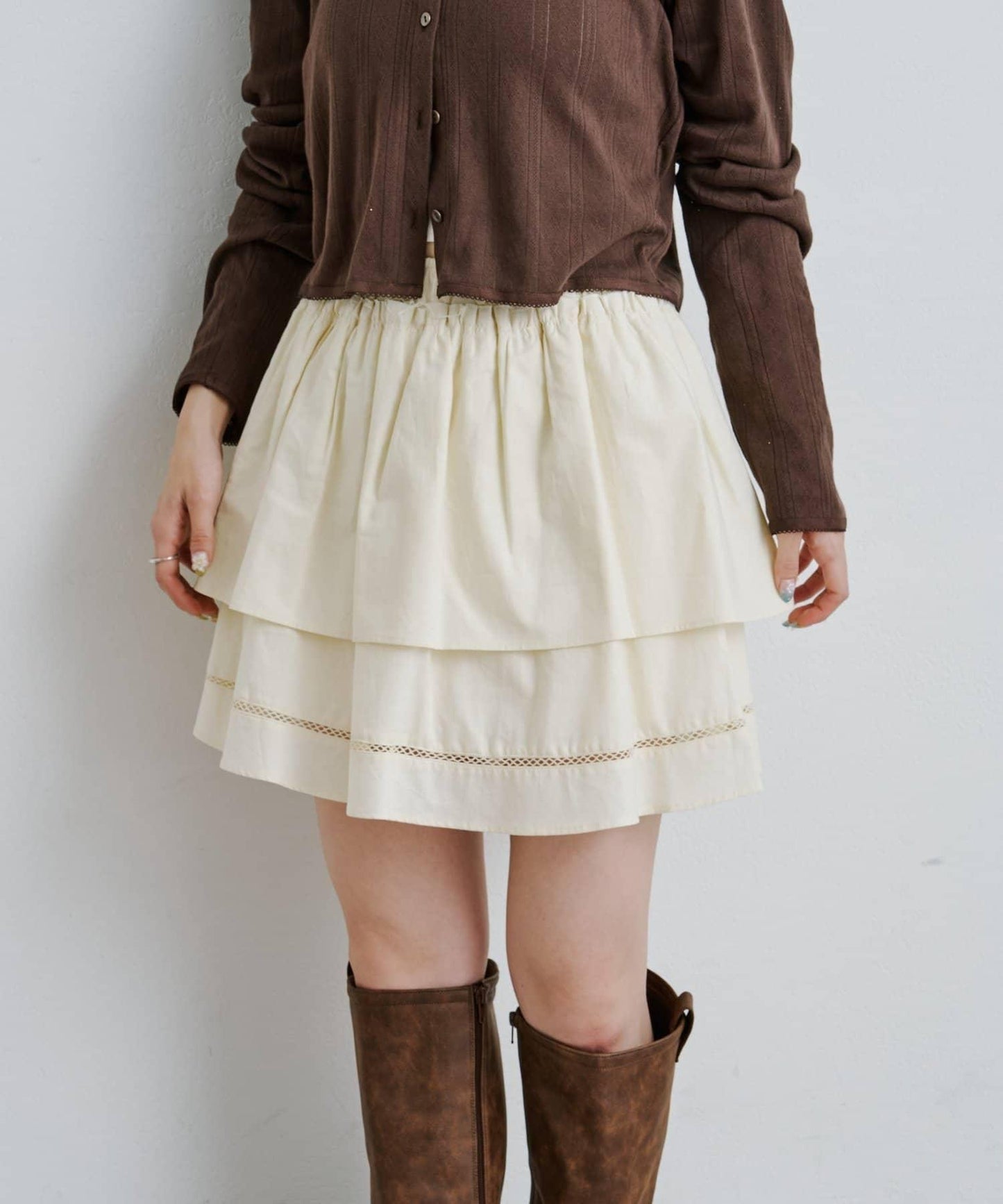 棉質荷葉邊迷你半身裙