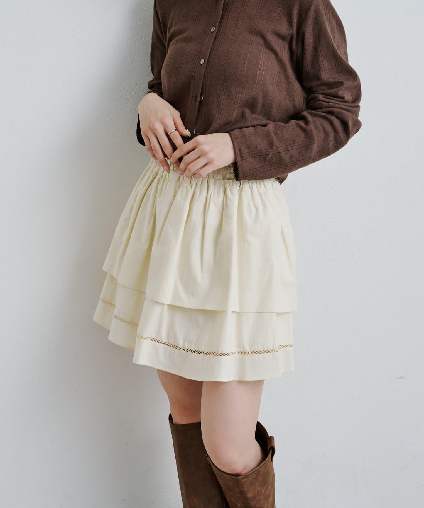 棉質荷葉邊迷你半身裙