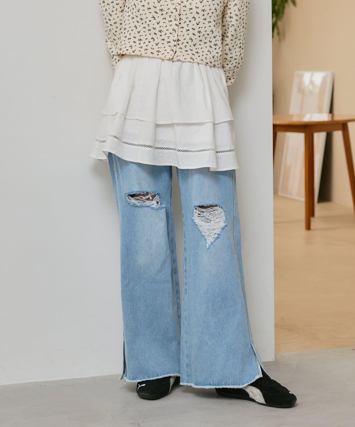 棉質荷葉邊迷你半身裙