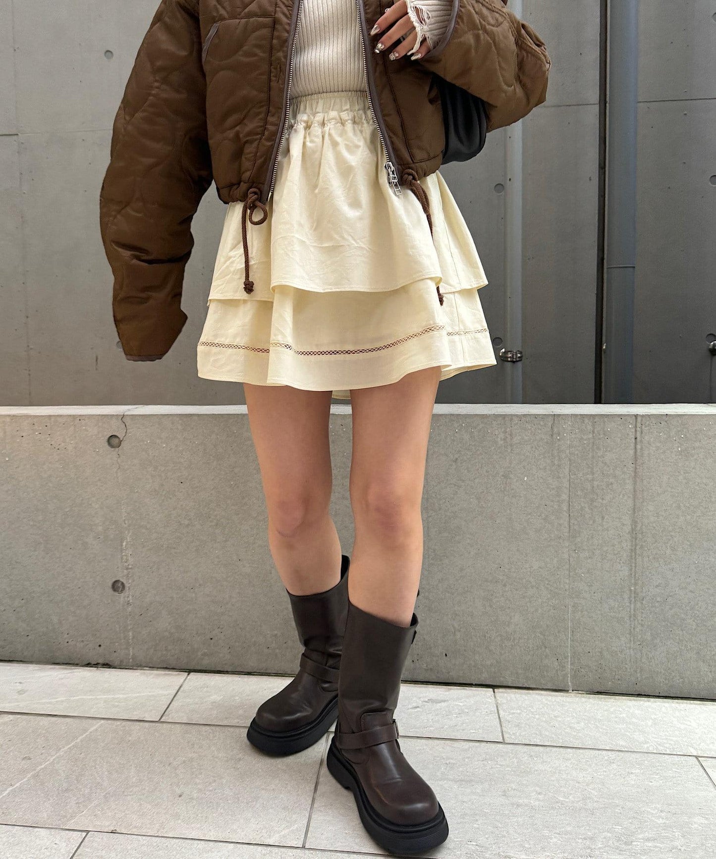 棉質荷葉邊迷你半身裙