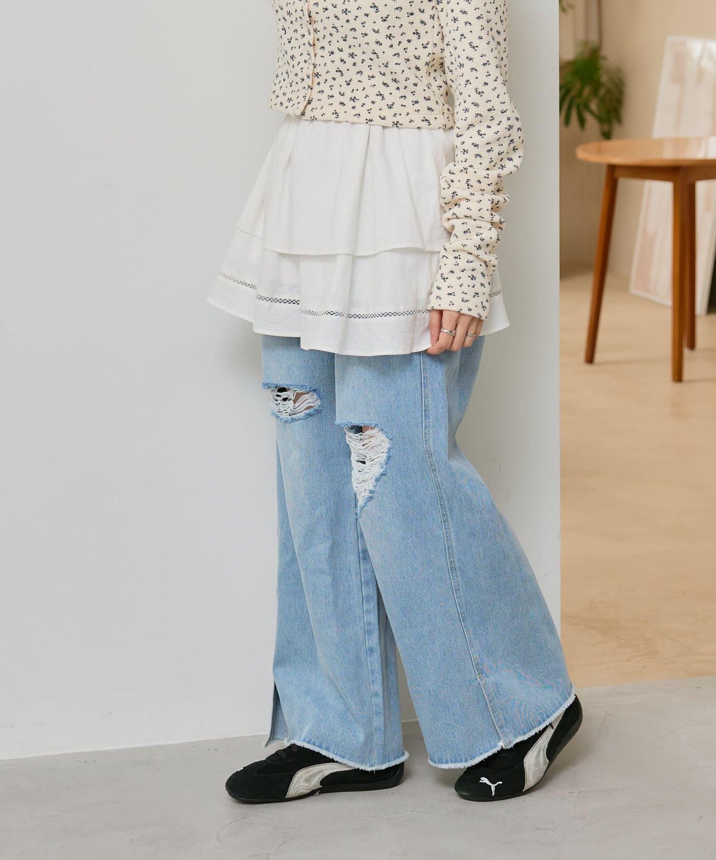 棉質荷葉邊迷你半身裙